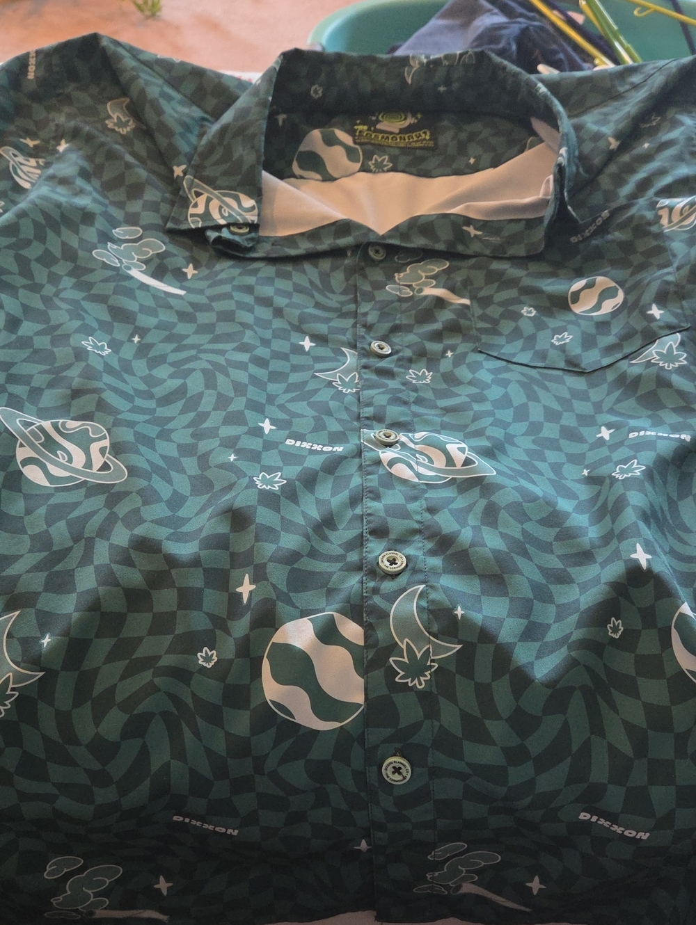 Dixxon Green Geometric Planet Print Men's Button-Up Shirt